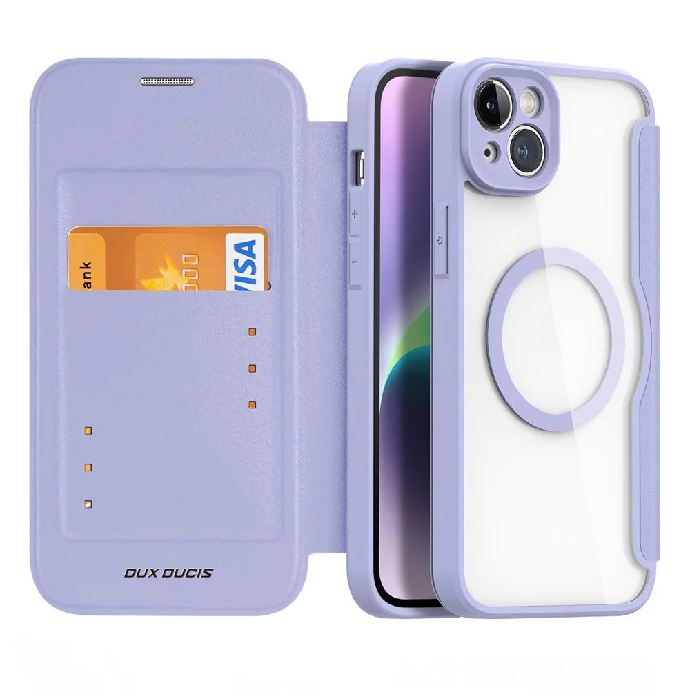For iPhone 14 Plus Leather Case DUX DUCIS Skin X Pro Series Flip Cover Compatible with MagSafe - Purple - 2