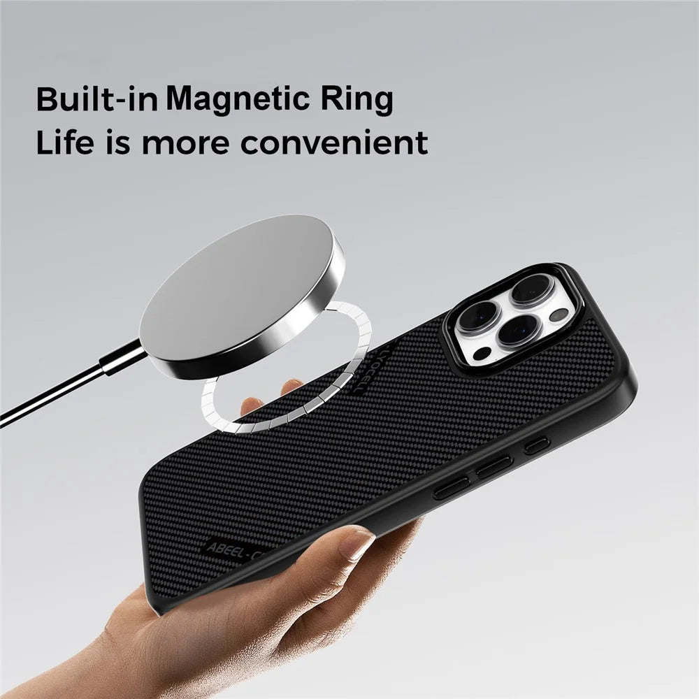 ABEEL CF-Lyocell Series For iPhone 16 Pro Case Compatible with MagSafe Microfiber + PC + E-TPU Phone Cover - No.1 - 3