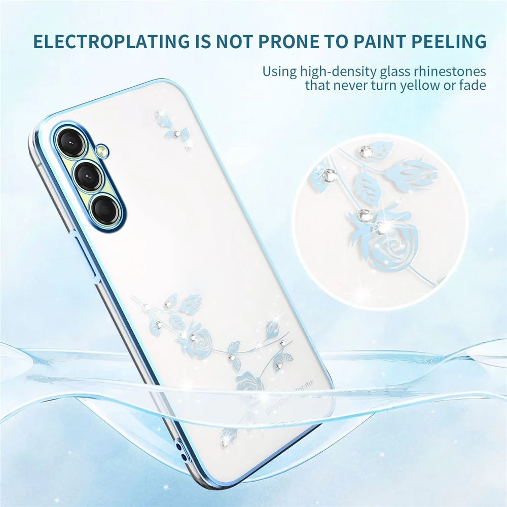 KADEM For Samsung Galaxy S25 FE Case Flower Rhinestone Decor TPU Phone Cover - Blue - 6