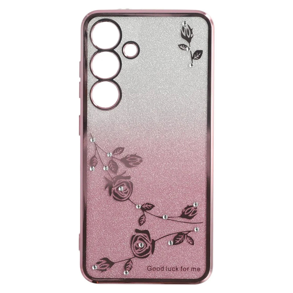 KADEM For Samsung Galaxy S26 Case Ring Kickstand TPU Flowers Phone Cover Gradient Glitter - Rose Gold - 3