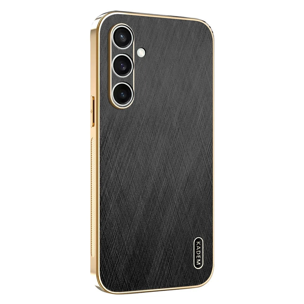 KADEM For Samsung Galaxy S26 Case Electroplating Silk Texture PU + TPU Phone Back Cover - Black - 1