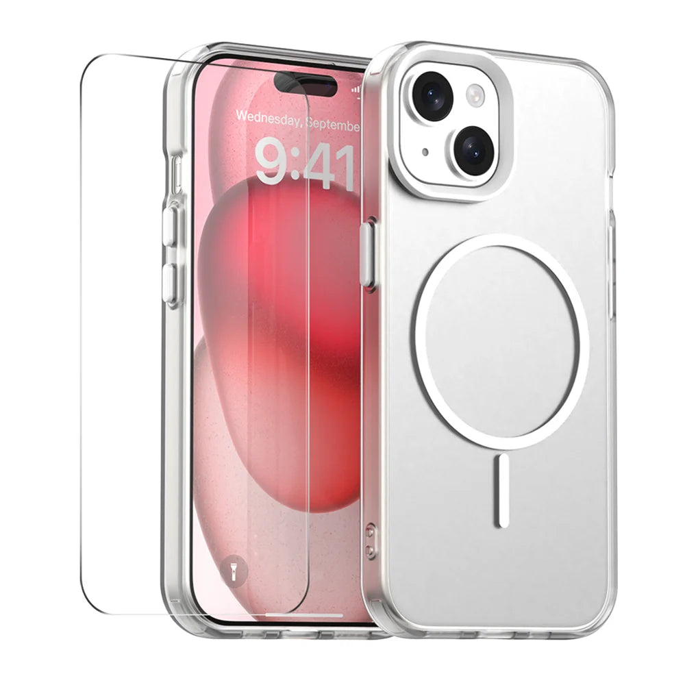 ENKAY HAT PRINCE For iPhone 14 Case with 9H Tempered Glass   PC TPU Phone Cover Compatible with MagSafe - White - 1