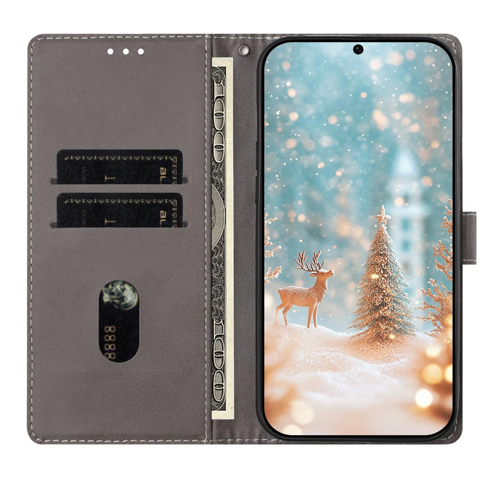 For iPhone 18 Pro / 17 Pro Case Christmas Themed Pattern Printing PU Leather Wallet Phone Cover with Wrist Strap - Santa Claus - 6