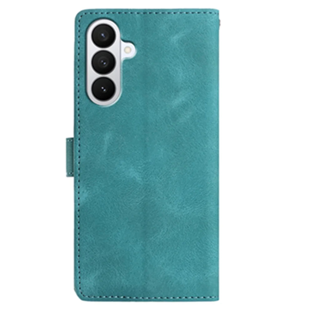 For Samsung Galaxy S26 Case Garden Imprinted PU Leather Wallet Phone Cover with Wrist Strap - Green - 2
