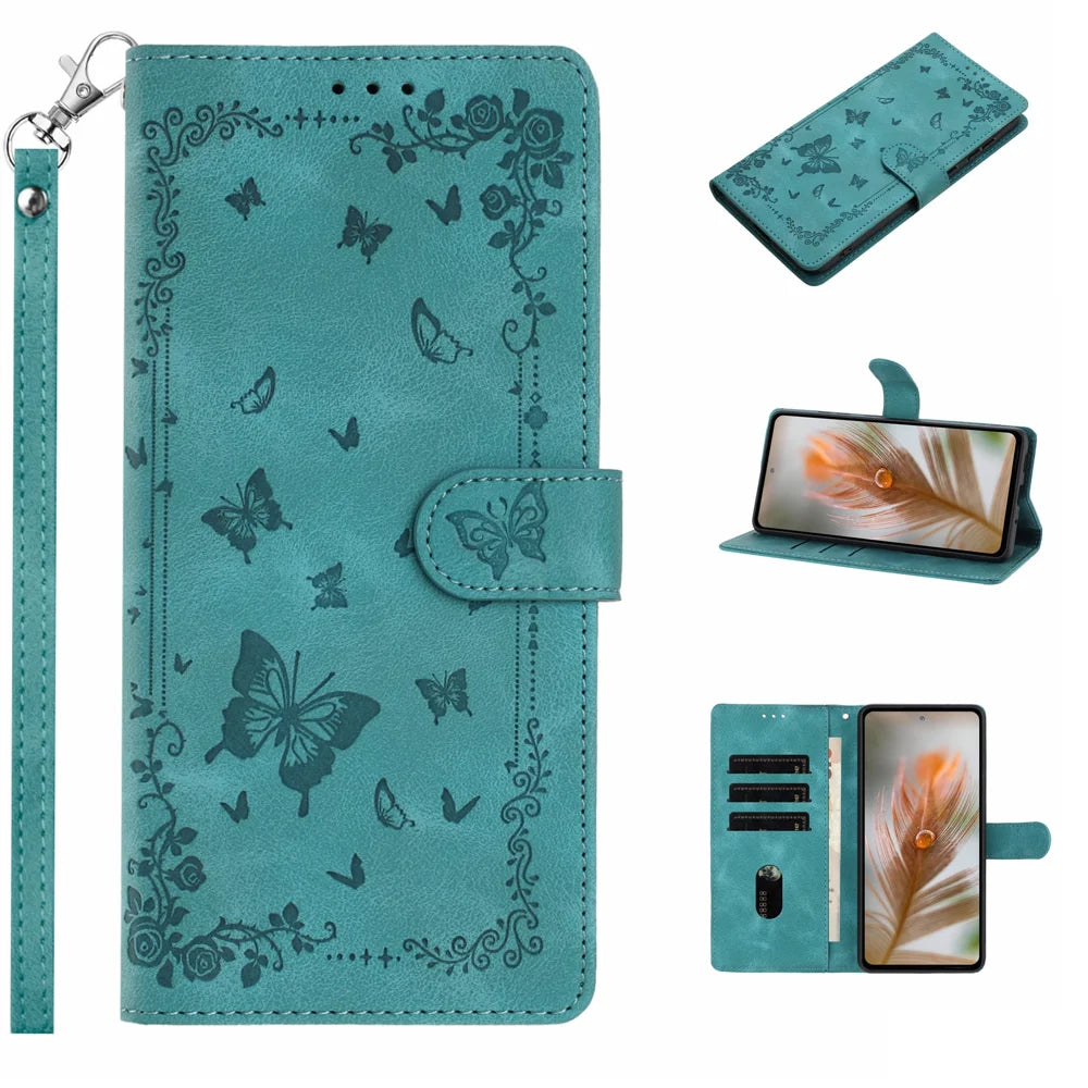 For Samsung Galaxy S26 Case Garden Imprinted PU Leather Wallet Phone Cover with Wrist Strap - Green - 3