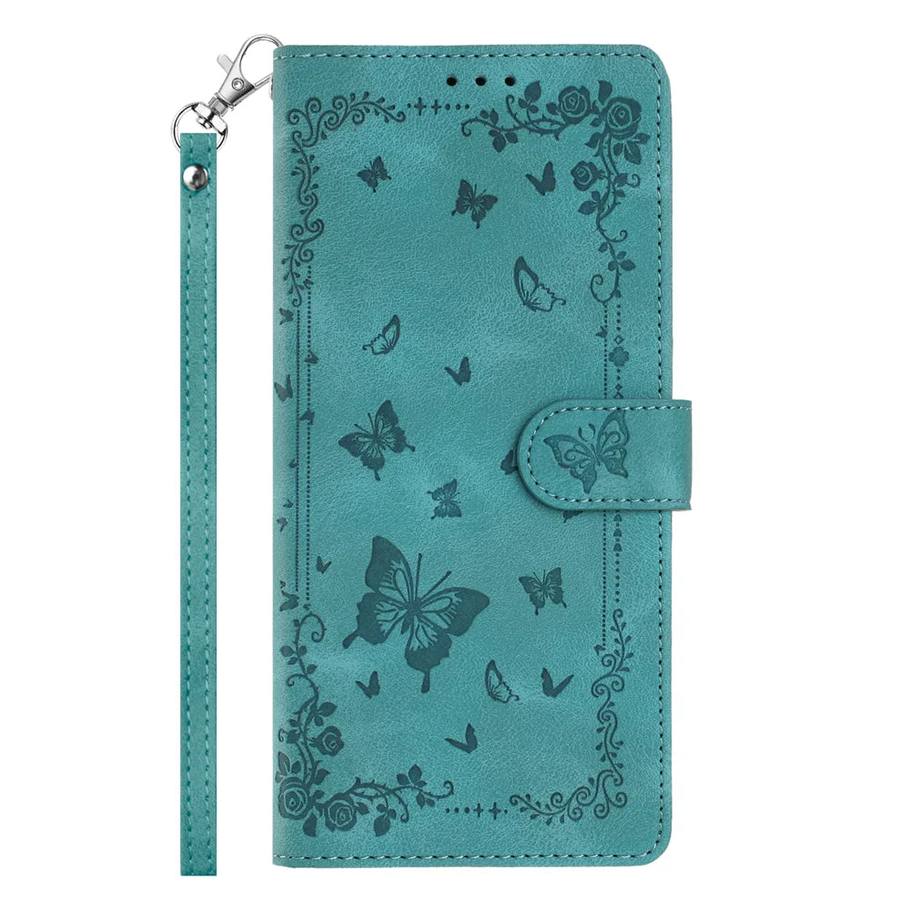 For Samsung Galaxy S26 Ultra Case Garden Imprinted PU Leather Wallet Phone Cover with Wrist Strap - Green - 4