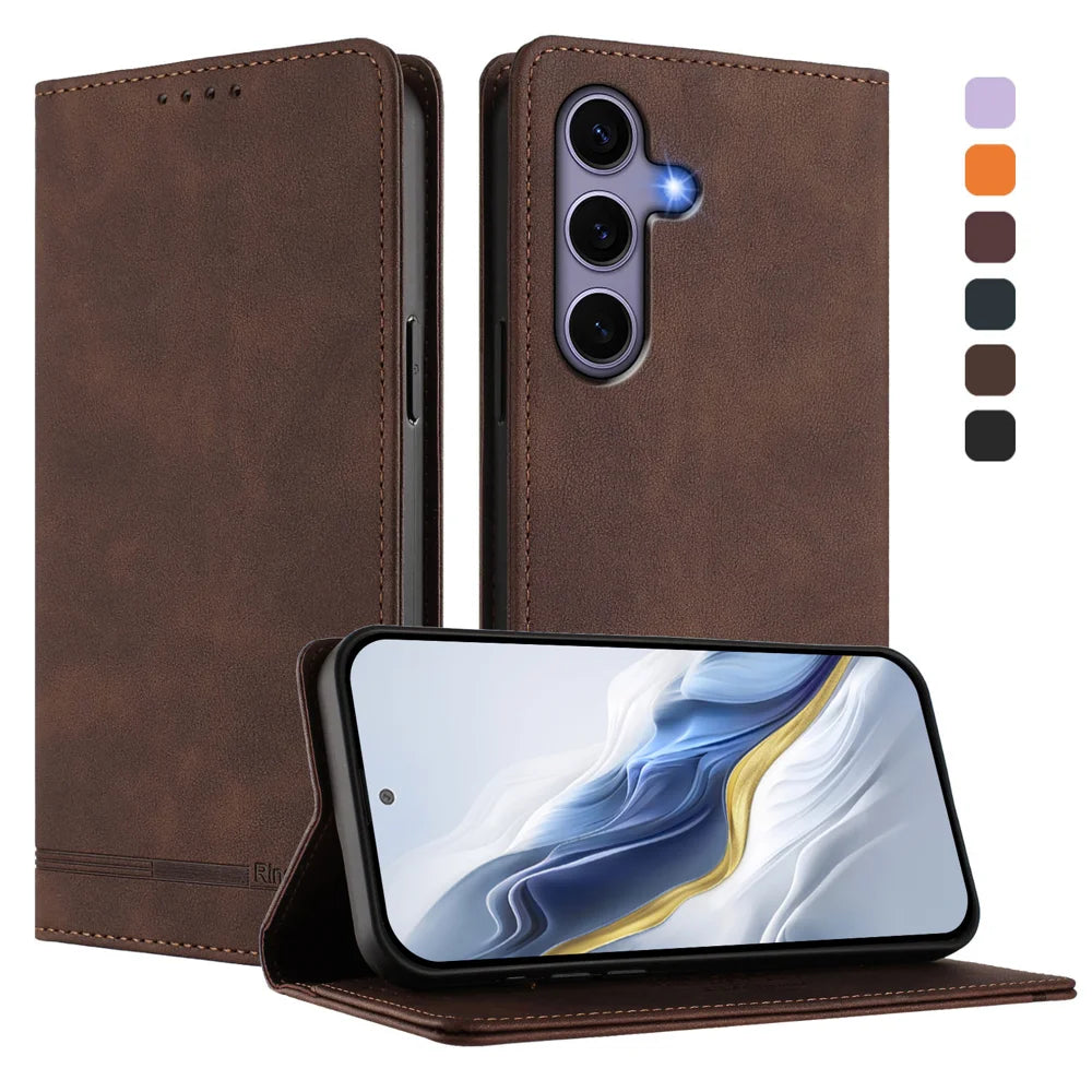 For Samsung Galaxy S24 / Galaxy S25 Case RINACASIS RC23 RFID Blocking Wallet Stand PU Leather Phone Cover - Brown - 2
