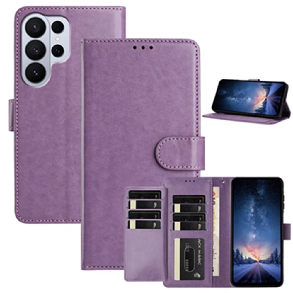 For Samsung Galaxy S26 Ultra Wallet Phone Case Stand PU Leather Folio Flip Cover with 8 Card Slot - Purple - 3