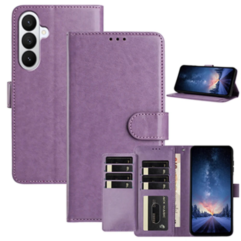 For Samsung Galaxy S26 Wallet Phone Case Stand PU Leather Folio Flip Cover with 8 Card Slot - Purple - 3