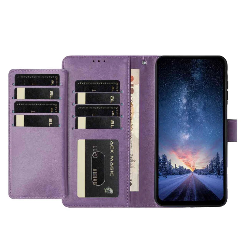 For Samsung Galaxy S26 Wallet Phone Case Stand PU Leather Folio Flip Cover with 8 Card Slot - Purple - 7
