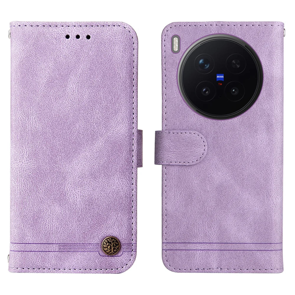 For vivo X300 Pro 5G Leather Wallet Cases Skin Touch Phone Cover Stand with Strap - Purple - 1