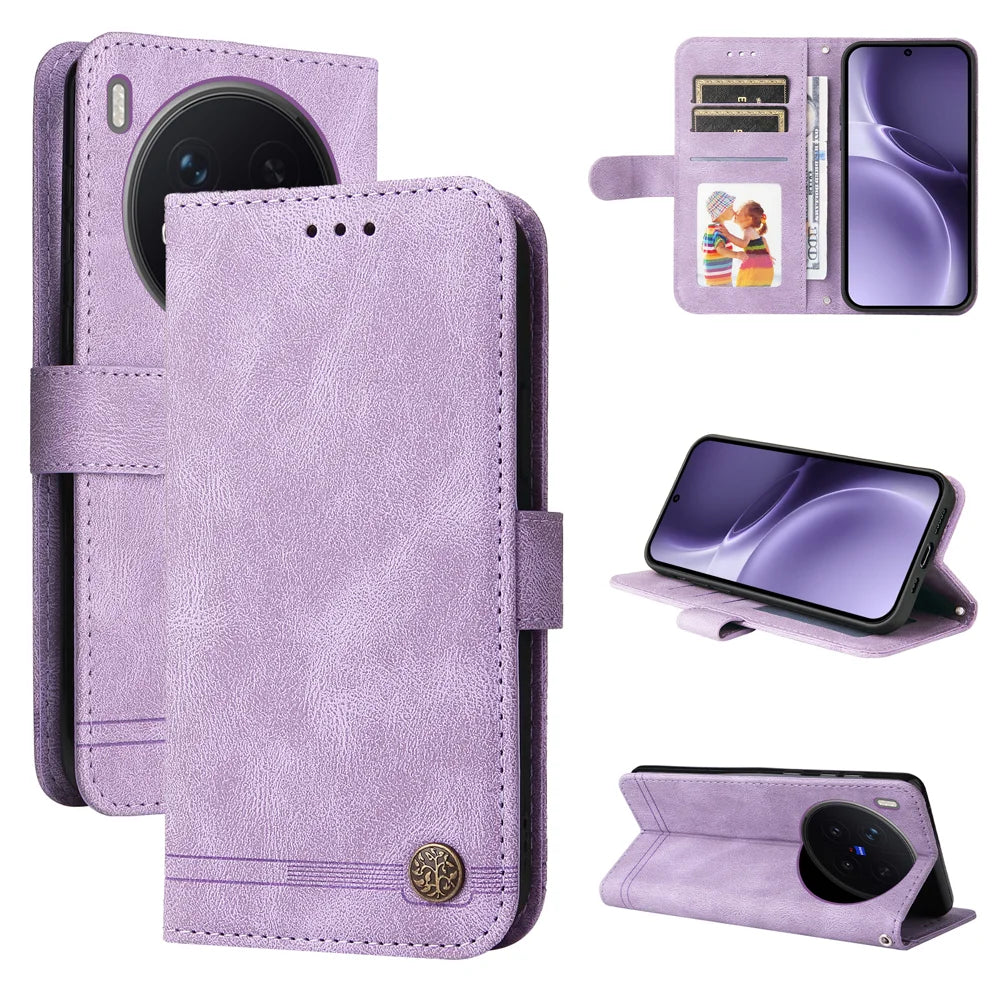 For vivo X300 Pro 5G Leather Wallet Cases Skin Touch Phone Cover Stand with Strap - Purple - 3