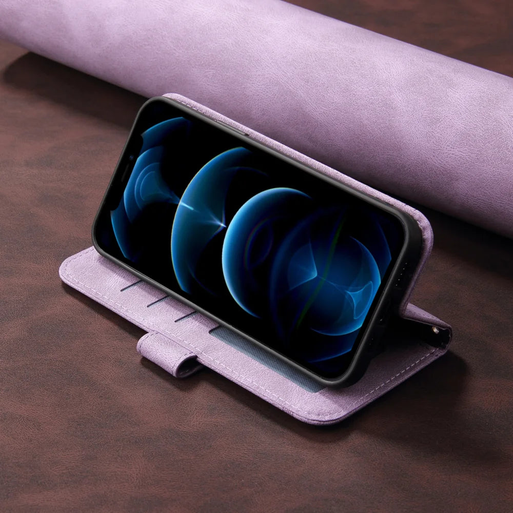 For vivo X300 Pro 5G Leather Wallet Cases Skin Touch Phone Cover Stand with Strap - Purple - 7