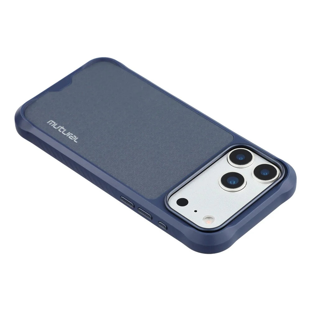 MUTURAL For iPhone 17 Pro Max Magnetic Case Leather Coated TPU + PC Phone Cover with Metal Camera Frame - Dark Blue - 5
