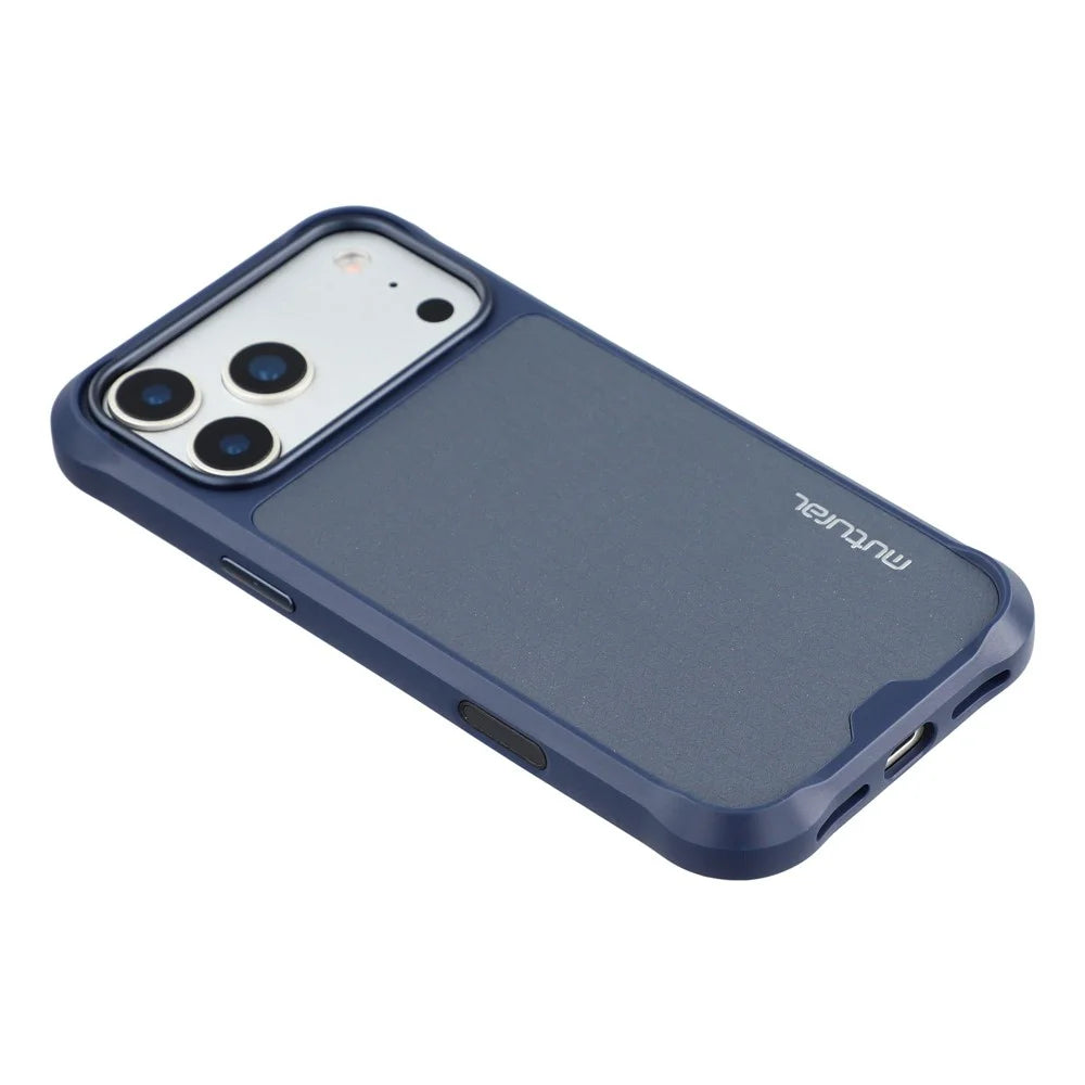 MUTURAL For iPhone 17 Pro Max Magnetic Case Leather Coated TPU + PC Phone Cover with Metal Camera Frame - Dark Blue - 6