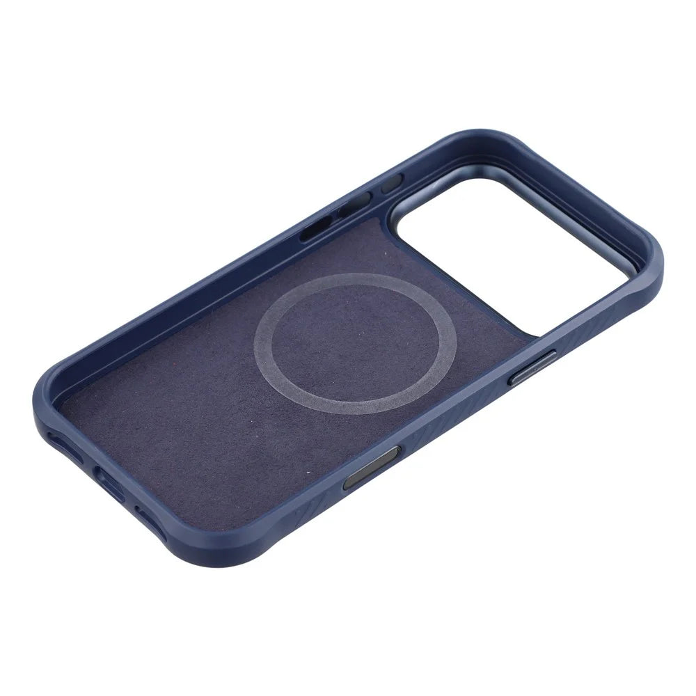 MUTURAL For iPhone 17 Pro Max Magnetic Case Leather Coated TPU + PC Phone Cover with Metal Camera Frame - Dark Blue - 7