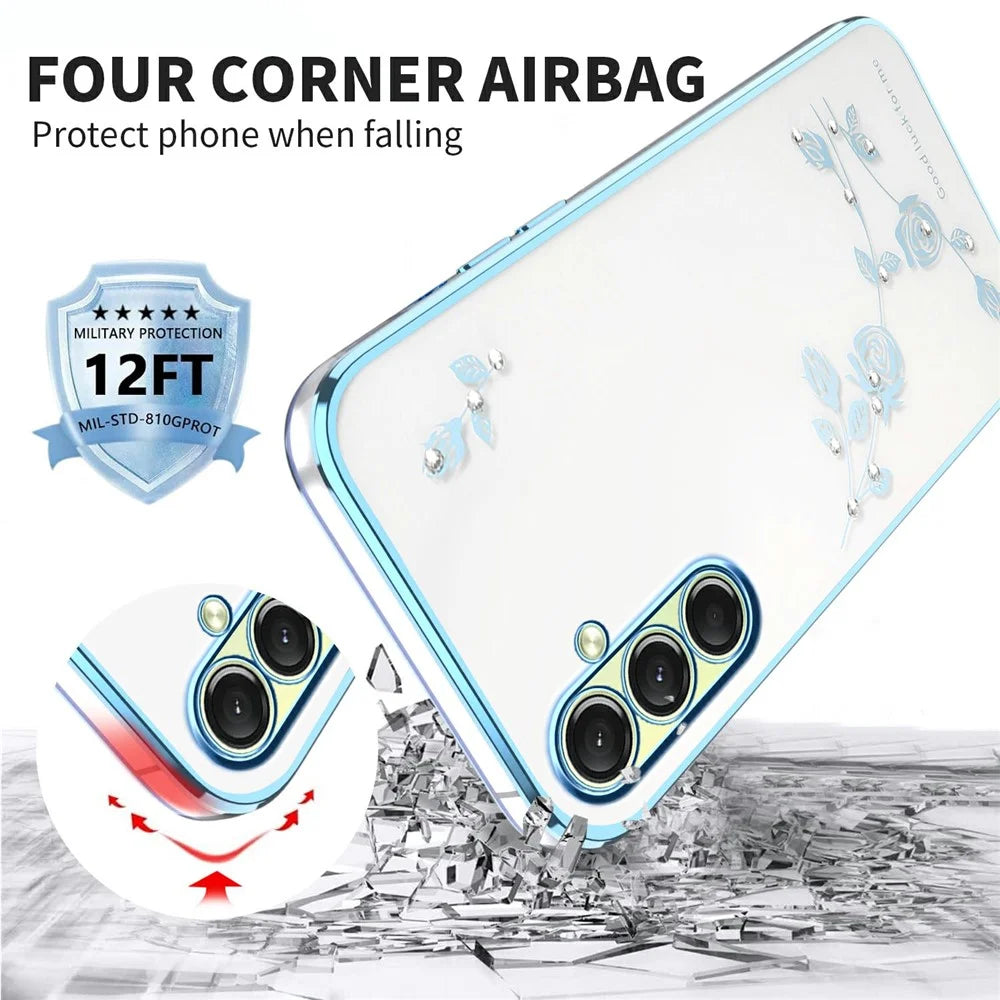 KADEM For Samsung Galaxy A55 5G Case Flower Rhinestone Decor TPU Phone Cover - Blue - 3
