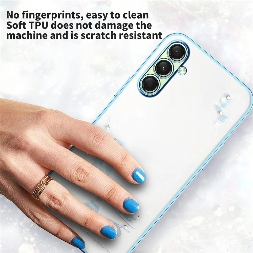 KADEM For Samsung Galaxy A55 5G Case Flower Rhinestone Decor TPU Phone Cover - Blue - 5