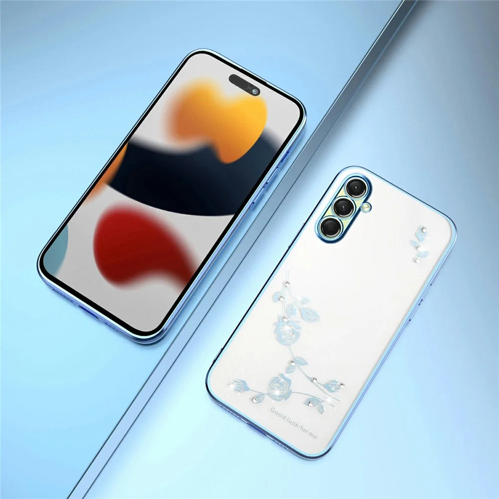 KADEM For Samsung Galaxy A55 5G Case Flower Rhinestone Decor TPU Phone Cover - Blue - 7
