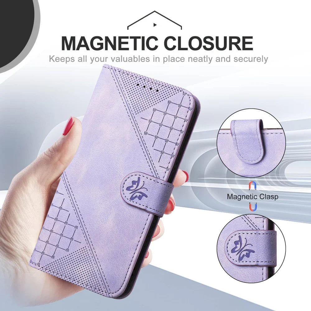 For Samsung Galaxy S26 Ultra Leather Wallet Case Butterfly Flower Imprinted Phone Cover with Strap - Purple - 2