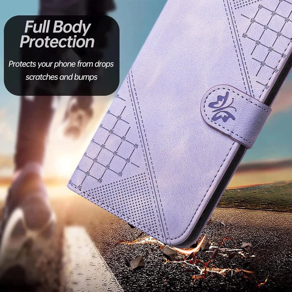 For Samsung Galaxy S26 Ultra Leather Wallet Case Butterfly Flower Imprinted Phone Cover with Strap - Purple - 5