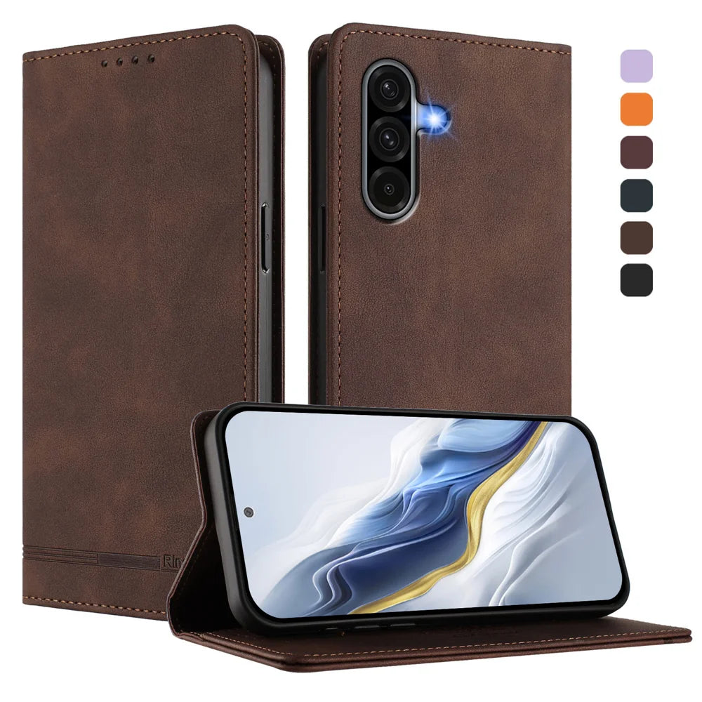 For Samsung Galaxy A37 5G / A56 5G / A36 5G Case RINACASIS RC23 RFID Blocking Wallet Stand PU Leather Phone Cover - Brown - 2