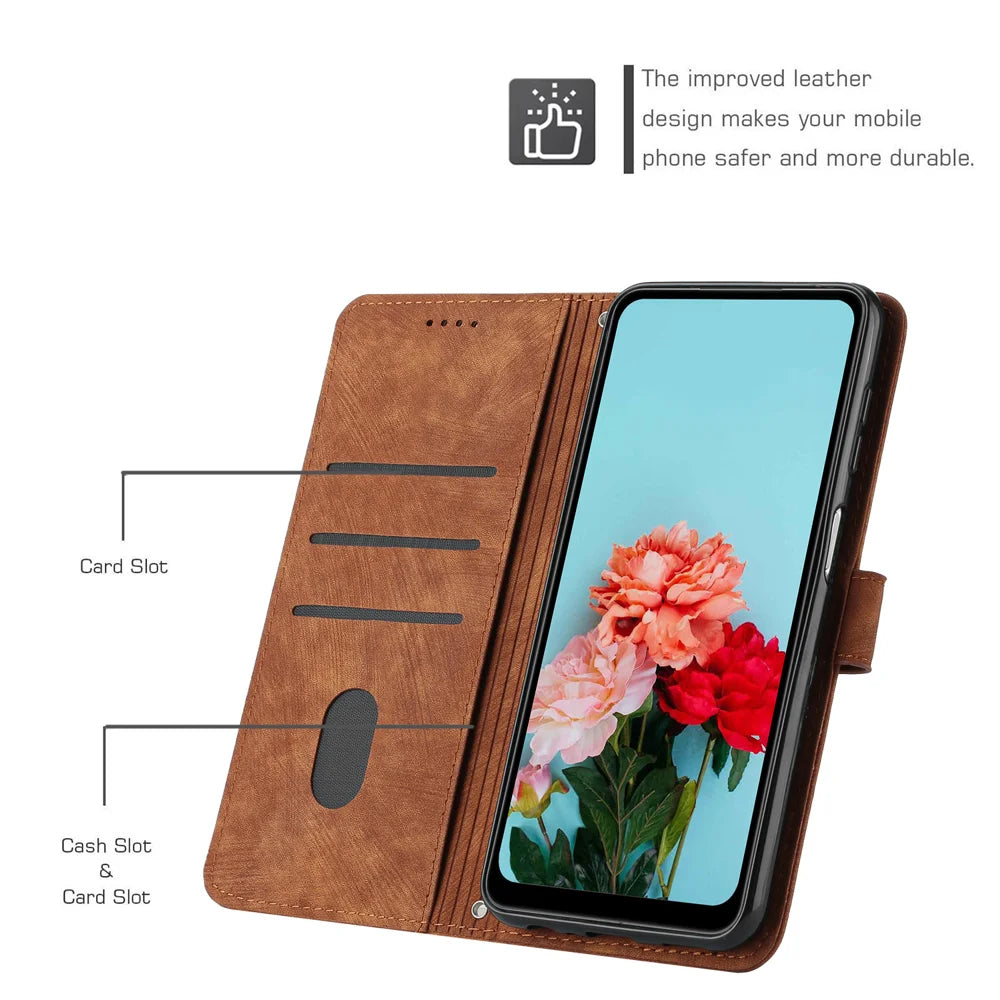 For vivo V60 Lite 4G / vivo V60 Lite 5G Stand Case Imprinted Lines Leather Phone Cover - Brown - 7