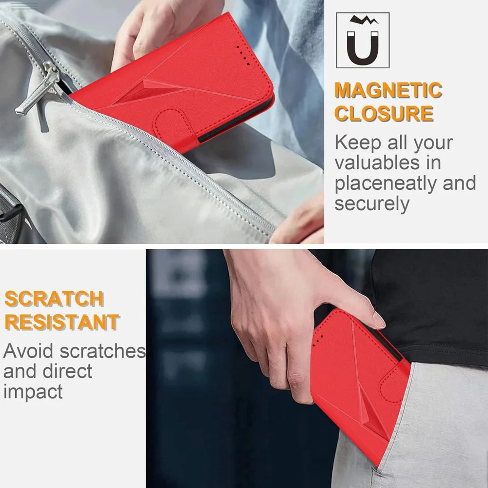 For Samsung Galaxy S26 Ultra Case Triangle Imprint Leather Phone Cover with Lanyard - Red - 4