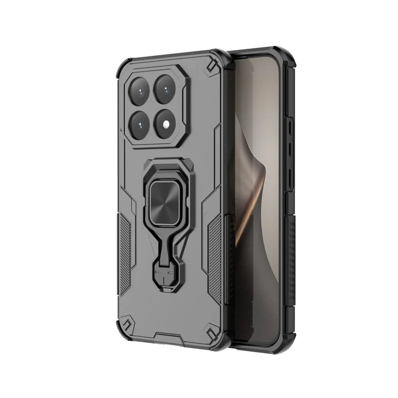 WANLONFENG For Xiaomi 15T Phone Case  PC TPU Back Cover Kickstand with Tempered Glass - Black - 3