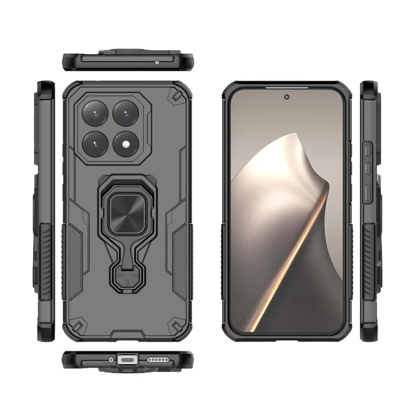 WANLONFENG For Xiaomi 15T Phone Case  PC TPU Back Cover Kickstand with Tempered Glass - Black - 4