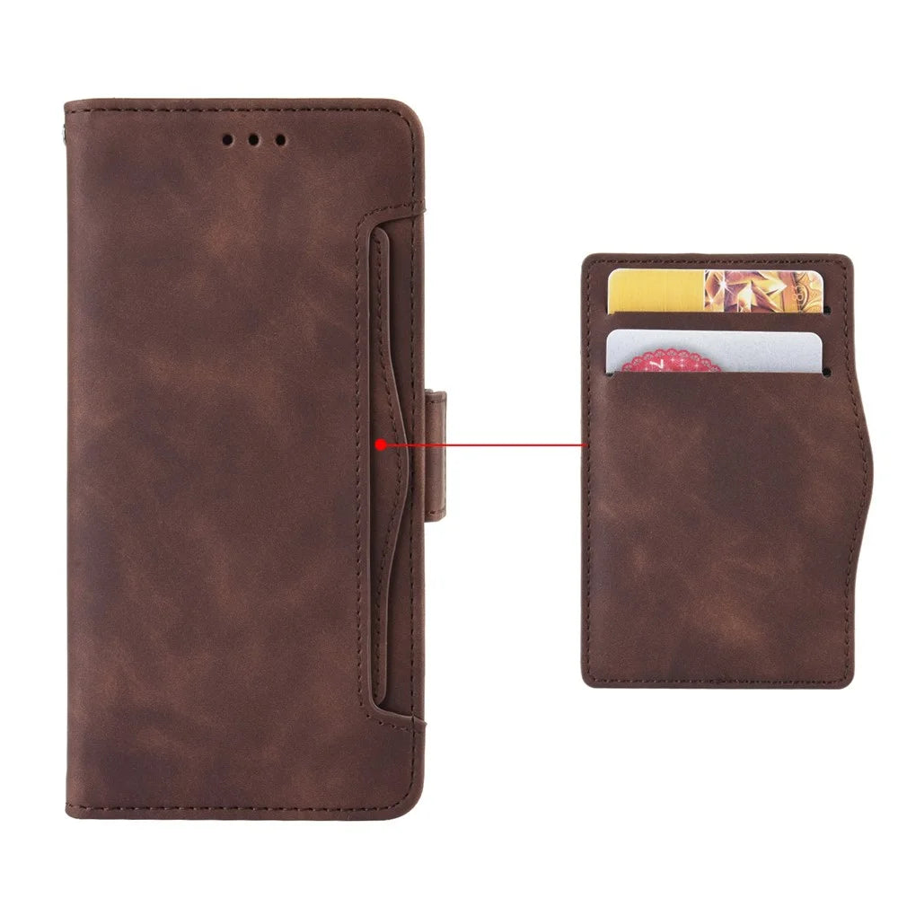 For TCL NxtPaper 60 Ultra 5G Leather Case Phone Wallet Cover with Multiple Card Slots - Brown - 5