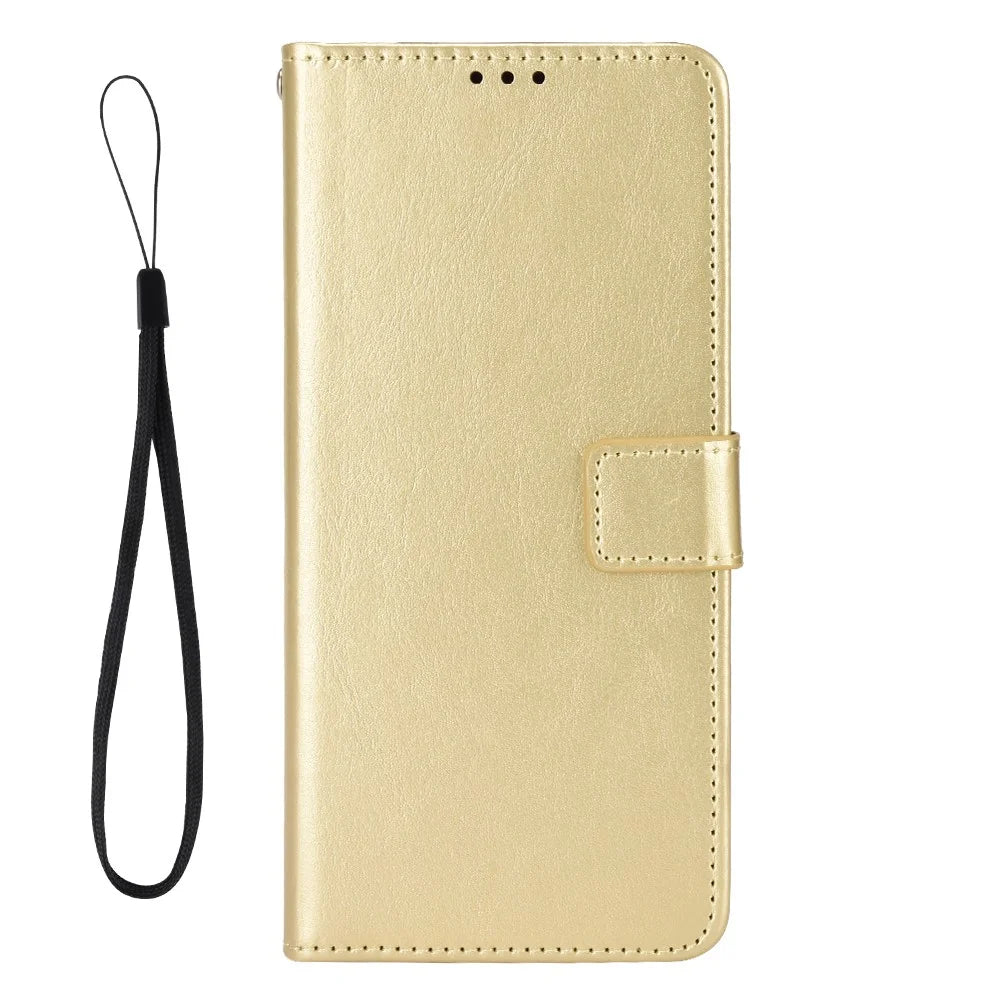 For TCL NxtPaper 60 Ultra 5G PU Leather Case with Strap Crazy Horse Texture Phone Wallet Cover - Gold - 5