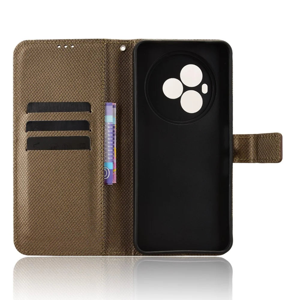 For TCL NxtPaper 60 Ultra 5G Leather Wallet Case with Strap Diamond Texture Phone Cover - Brown - 4