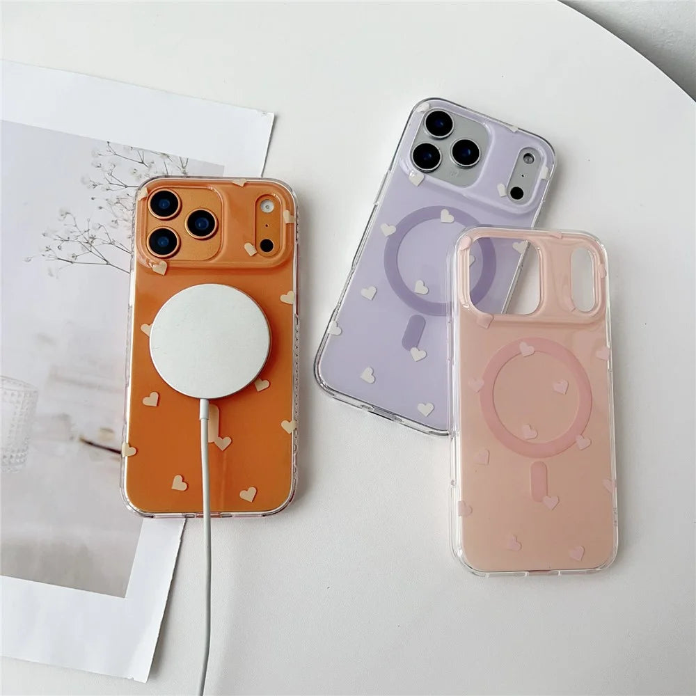 For iPhone 17 Pro Case Little Heart Pattern TPU + PC Protective Phone Cover Compatible with MagSafe - Purple - 3