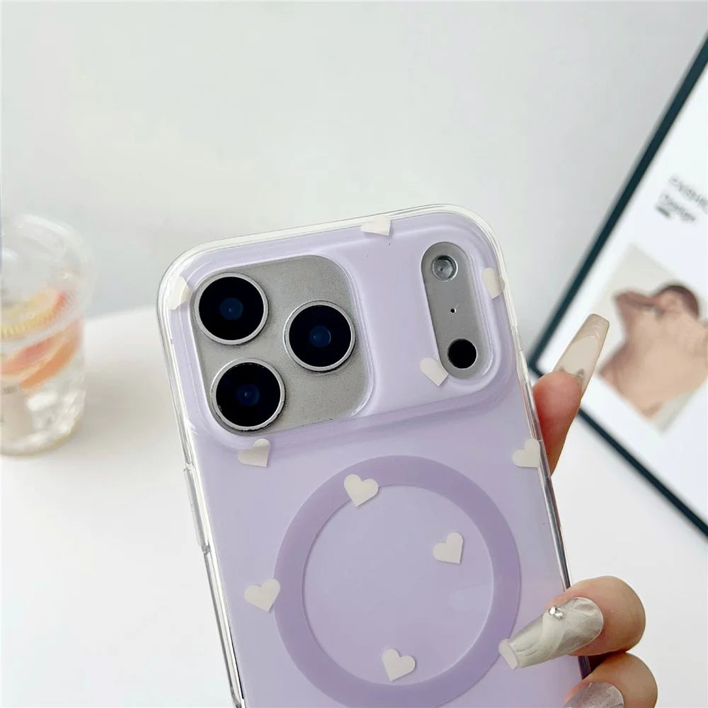 For iPhone 17 Pro Case Little Heart Pattern TPU + PC Protective Phone Cover Compatible with MagSafe - Purple - 6
