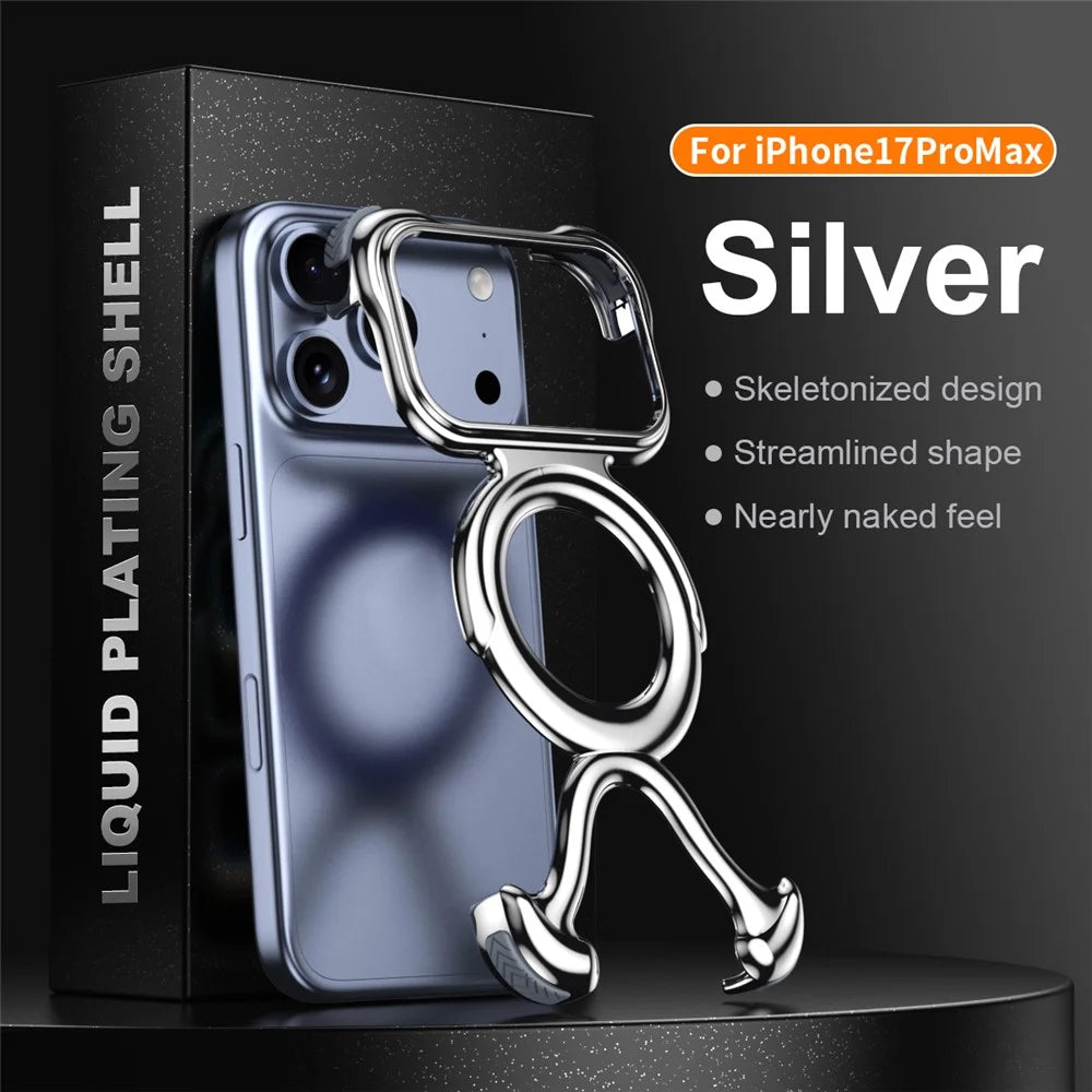 For iPhone 17 Pro Bumper Case Hard PC Magnetic Phone Cover Hollow Out Heat Dissipation - Silver - 2