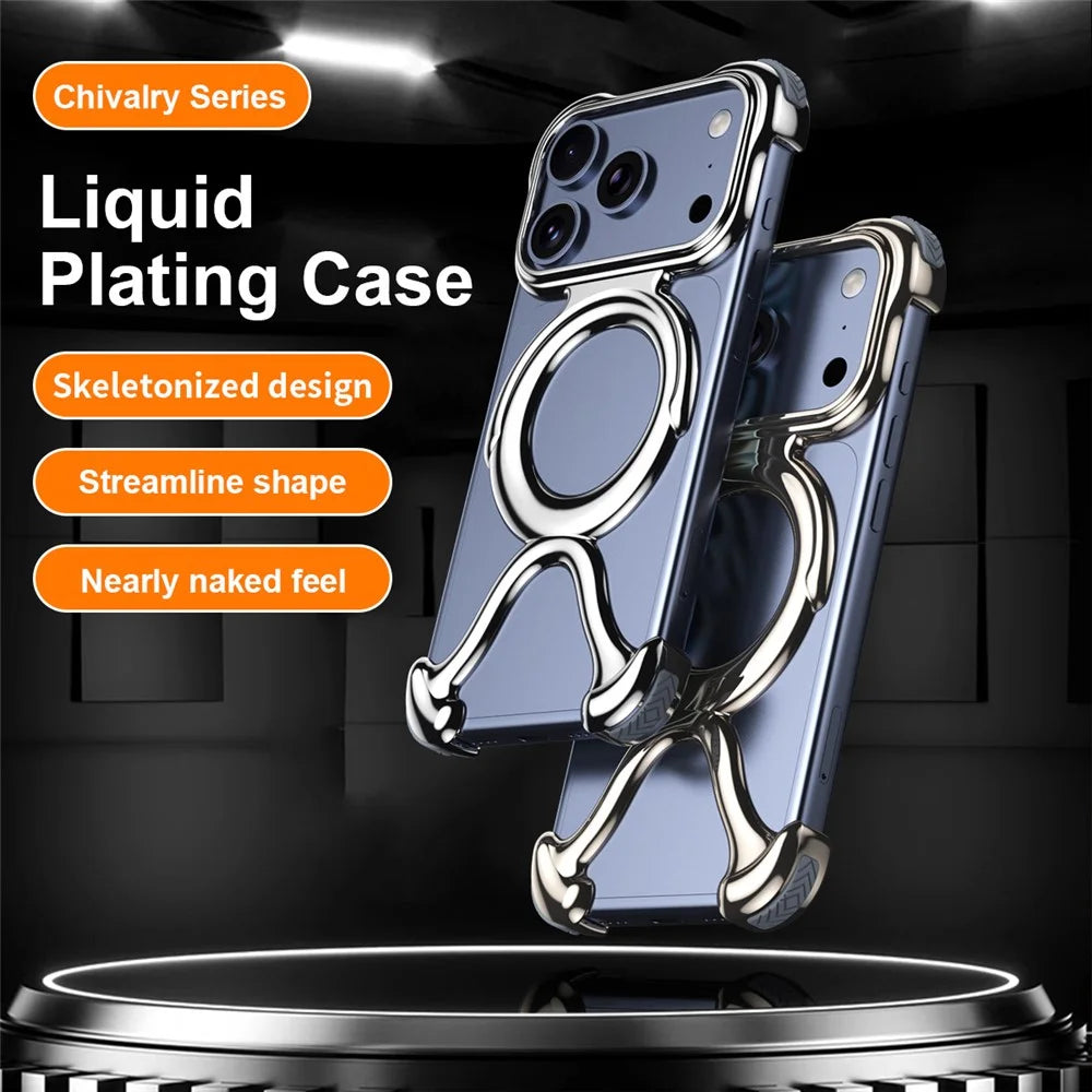 For iPhone 17 Pro Bumper Case Hard PC Magnetic Phone Cover Hollow Out Heat Dissipation - Silver - 3