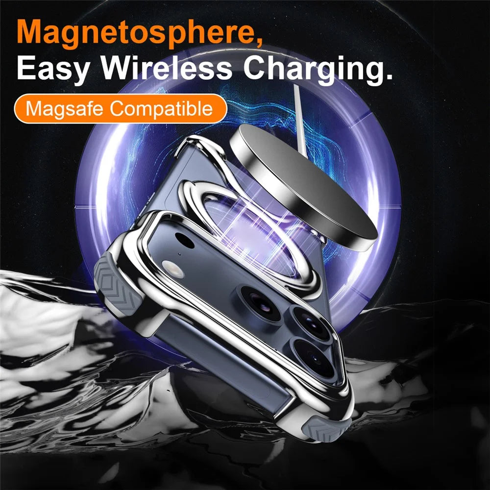 For iPhone 17 Pro Bumper Case Hard PC Magnetic Phone Cover Hollow Out Heat Dissipation - Silver - 5