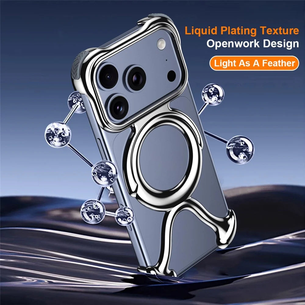 For iPhone 17 Pro Max Bumper Case Hard PC Magnetic Phone Cover Hollow Out Heat Dissipation - Silver - 4