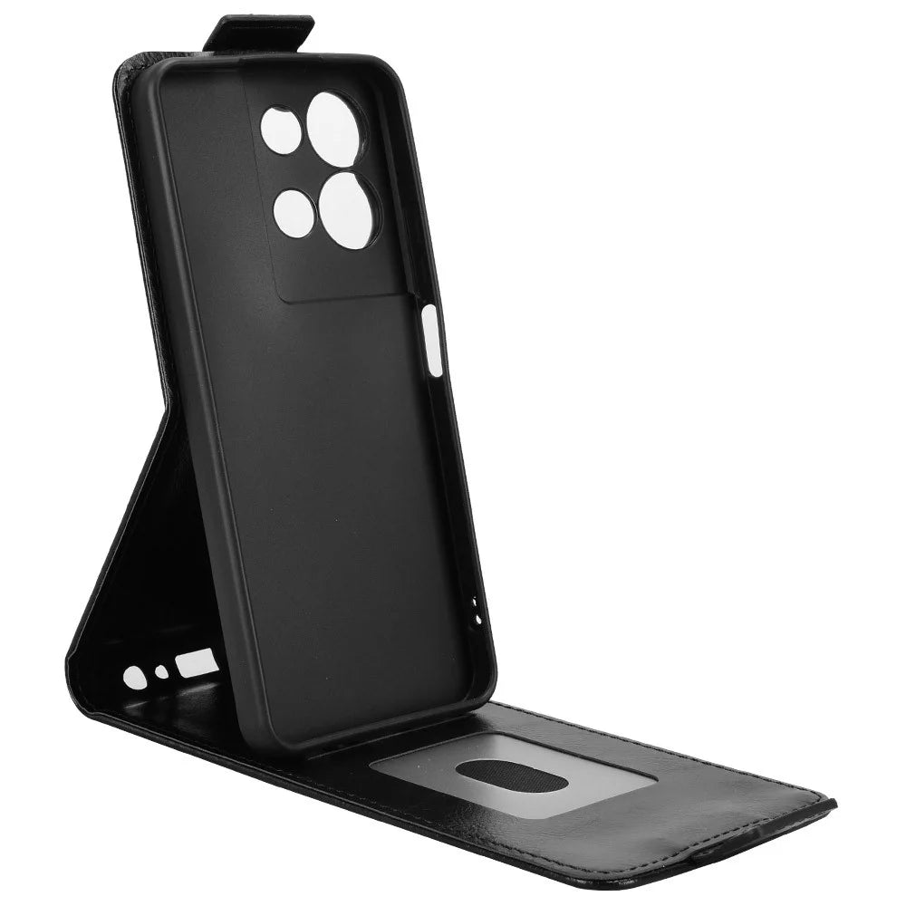 For TCL K33 5G  /  K32 5G Stand Case Magnetic Clasp Vertical Flip Leather Phone Cover with Card Holder - Black - 3