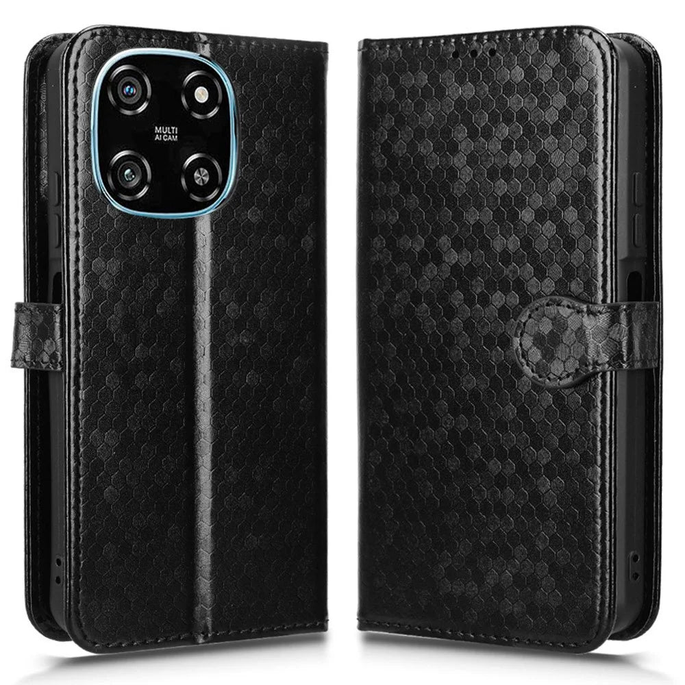 For Blackview Color 6 Wallet Case Dot Pattern Imprint PU Leather Phone Cover with Wrist Strap - Black - 1