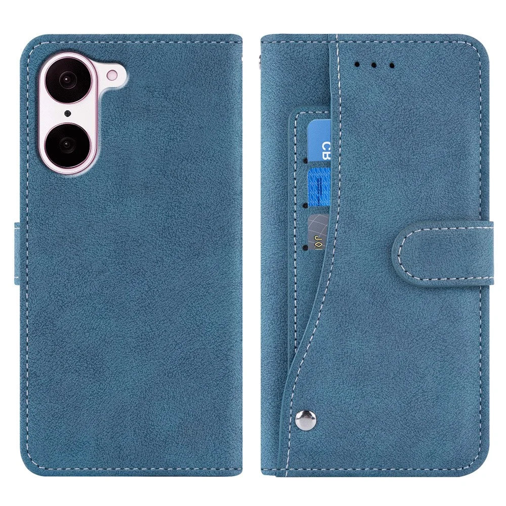 For OnePlus Nord CE5 5G / Ace 5 Racing 5G Case Retro PU Leather Wallet Phone Cover with Rotating Card Slots Holder - Blue - 1