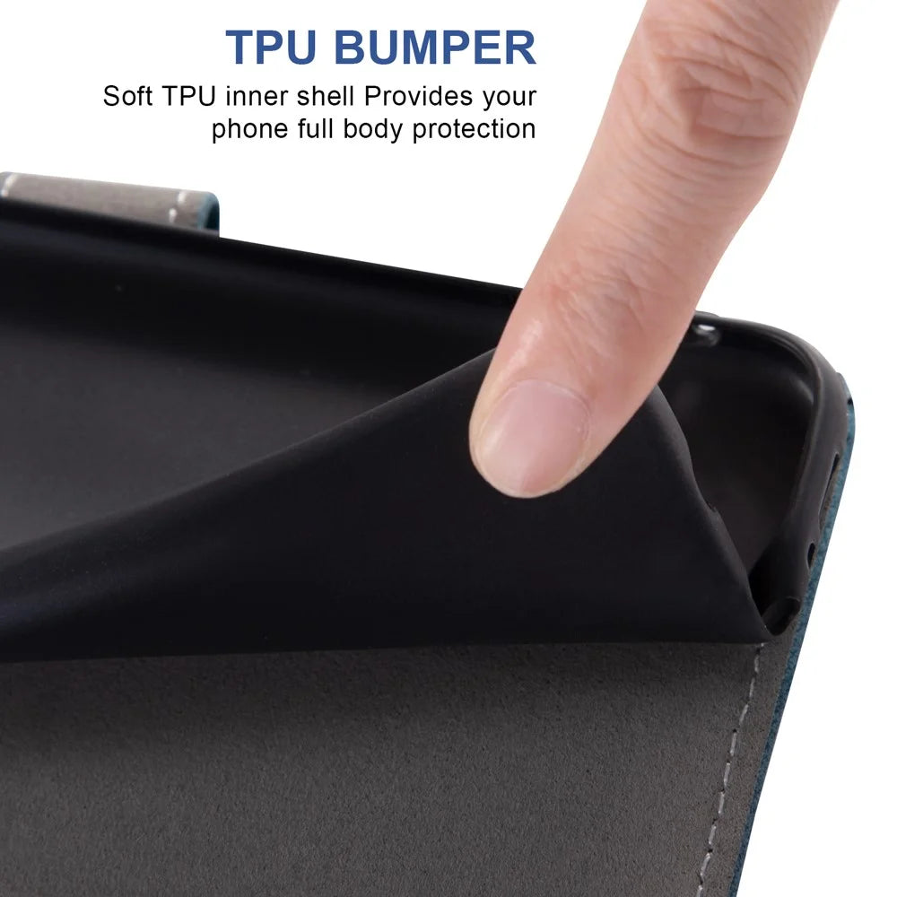 For OnePlus Nord CE5 5G / Ace 5 Racing 5G Case Retro PU Leather Wallet Phone Cover with Rotating Card Slots Holder - Blue - 5