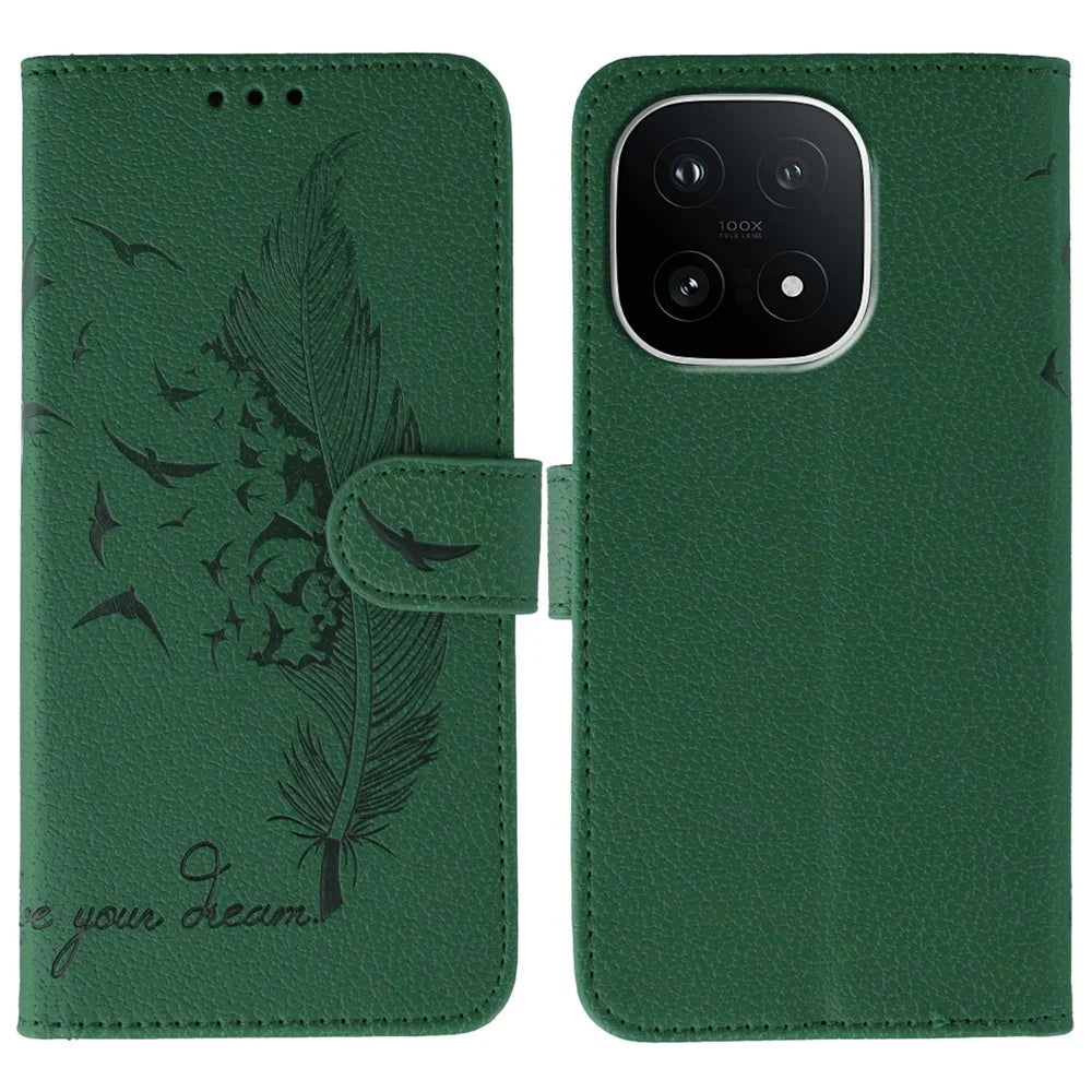 For vivo iQOO 15 5G Case Feather Imprint PU Leather Wallet Phone Cover - Green - 1