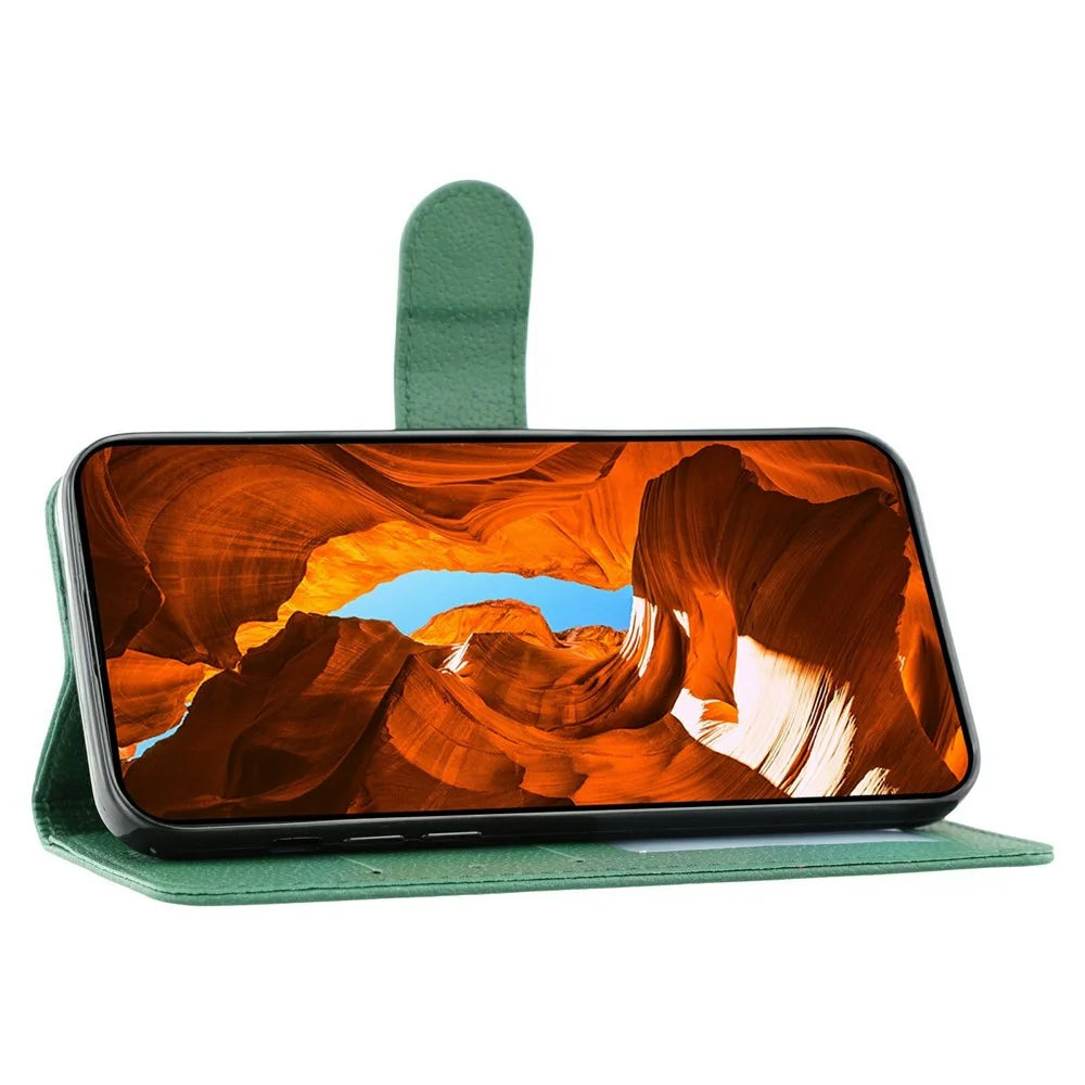 For vivo iQOO 15 5G Case Feather Imprint PU Leather Wallet Phone Cover - Green - 3