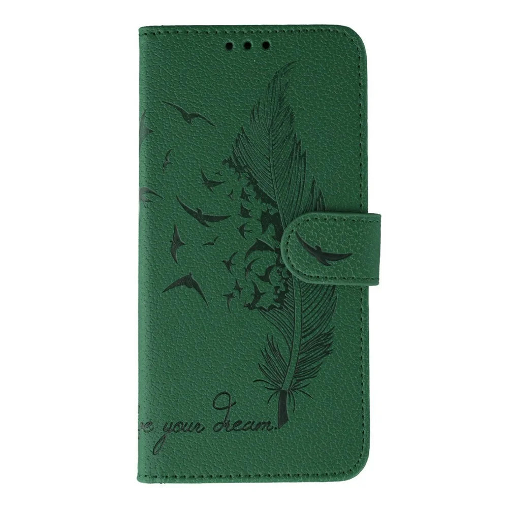 For vivo iQOO 15 5G Case Feather Imprint PU Leather Wallet Phone Cover - Green - 4