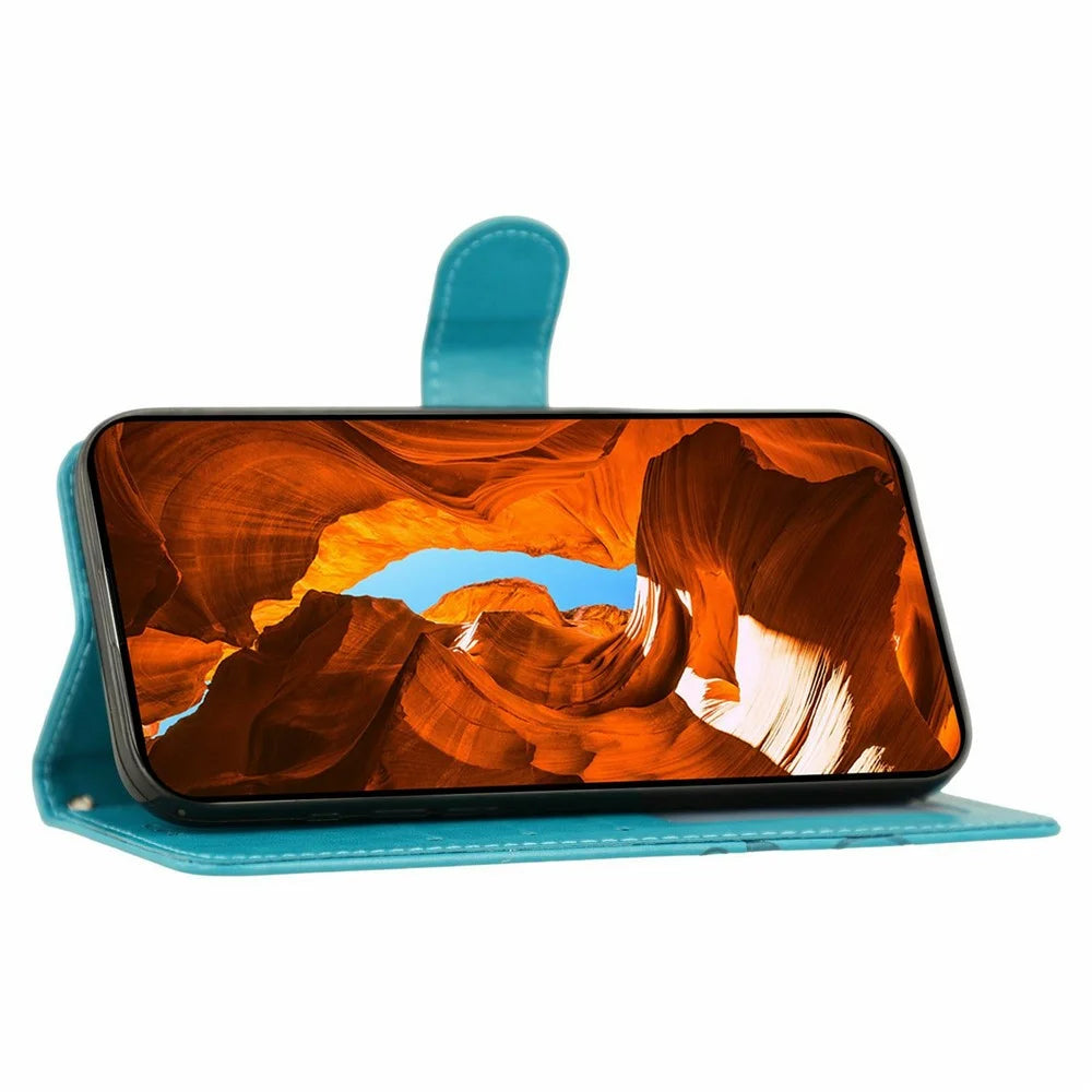 For OnePlus 15 5G Case Wallet Stand Imprinted Rose Butterfly PU Leather Phone Cover - Blue - 3