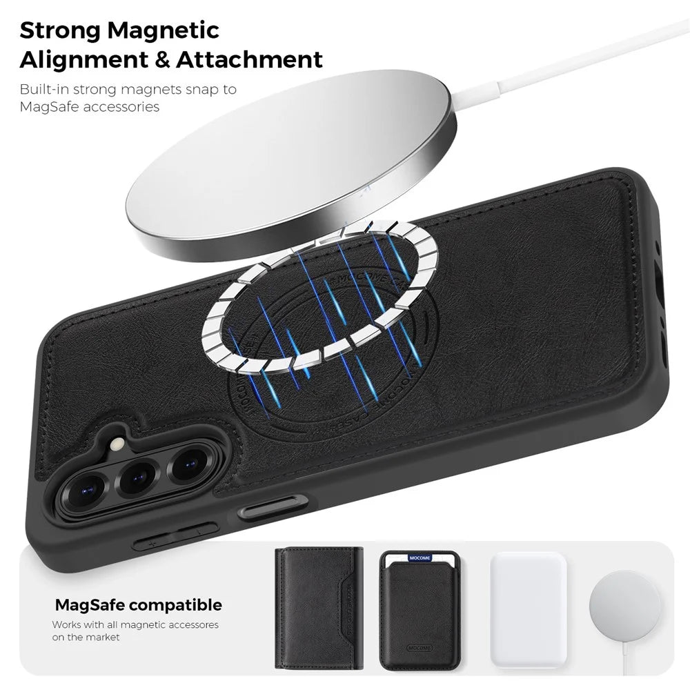 Magnetic Case for Samsung Galaxy A18 5G / A18 4G / A17 5G / A17 4G / A26 5G Leather Back Phone Cover - Black - 5