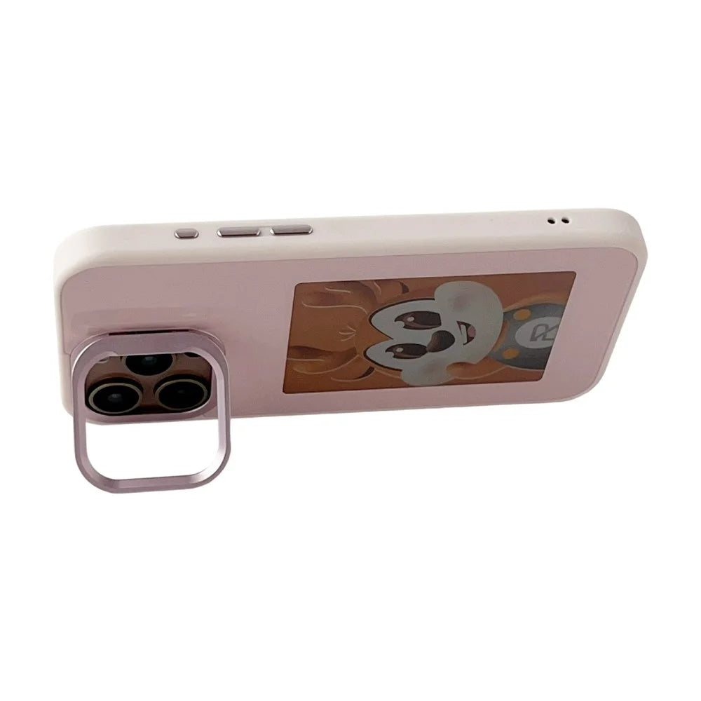 For iPhone 14 Pro Smart E-Ink Magnetic Case Lens Kickstand 4 Color HD 4 inch Display NFC DIY Customized Screen - Pink - 3