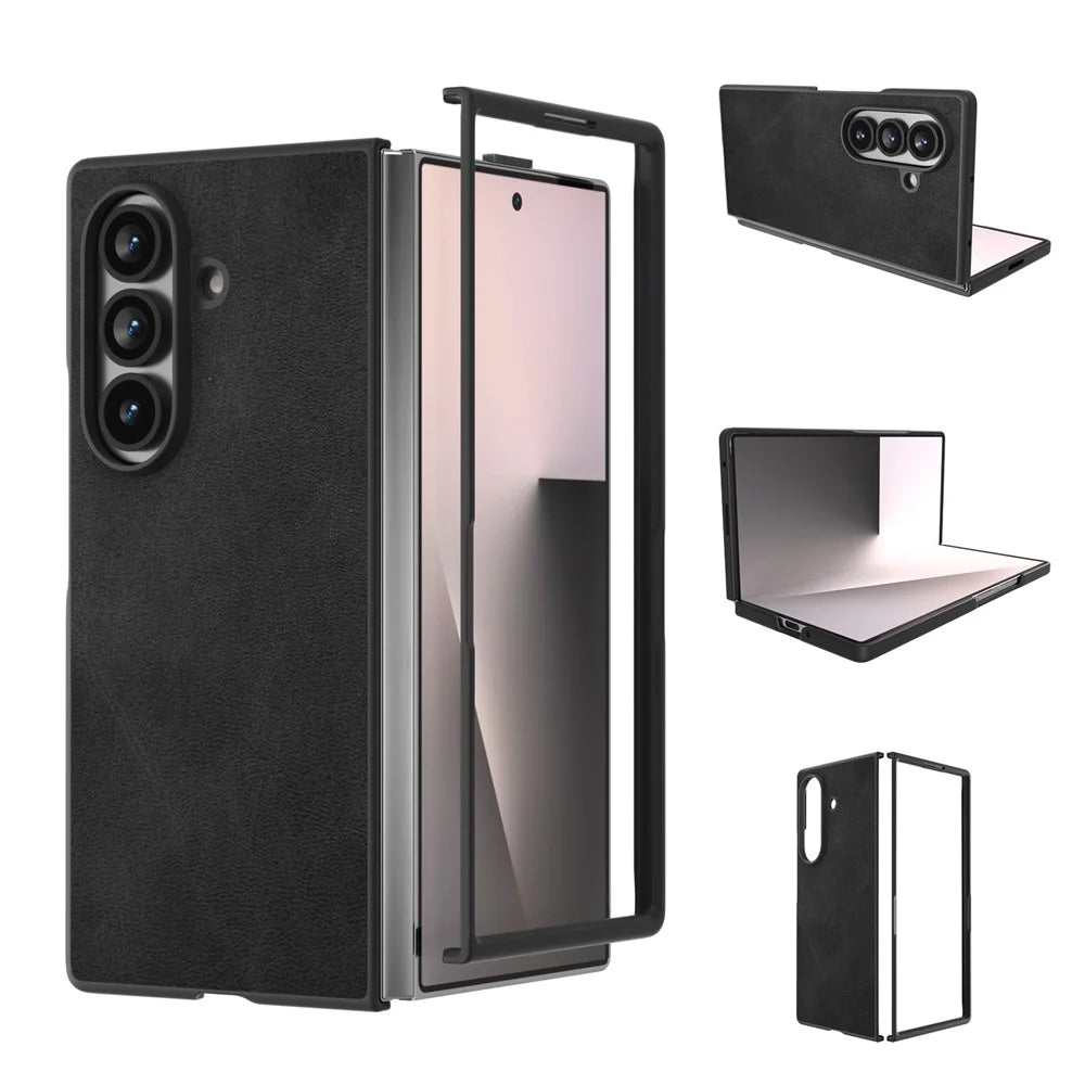 For Samsung Galaxy Z Fold7 5G Case Cowhide Texture PU Leather Coated Phone Cover - Black - 2